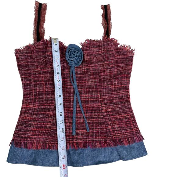 D&G Dolce & Gabbana Bustier Corset Top Wool Pink Multi-Color Tweed Flower Sz S - Picture 13 of 16